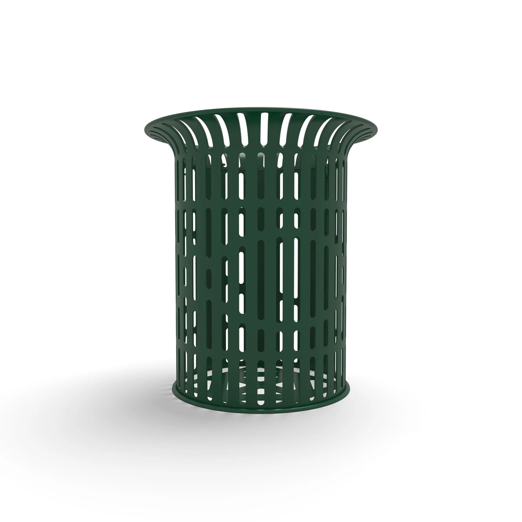 Green Wabash Valley Flared Commercial Trash Receptacle, Ribbed, plastisol coated steel with a flared top, model FR400R, beach trash can