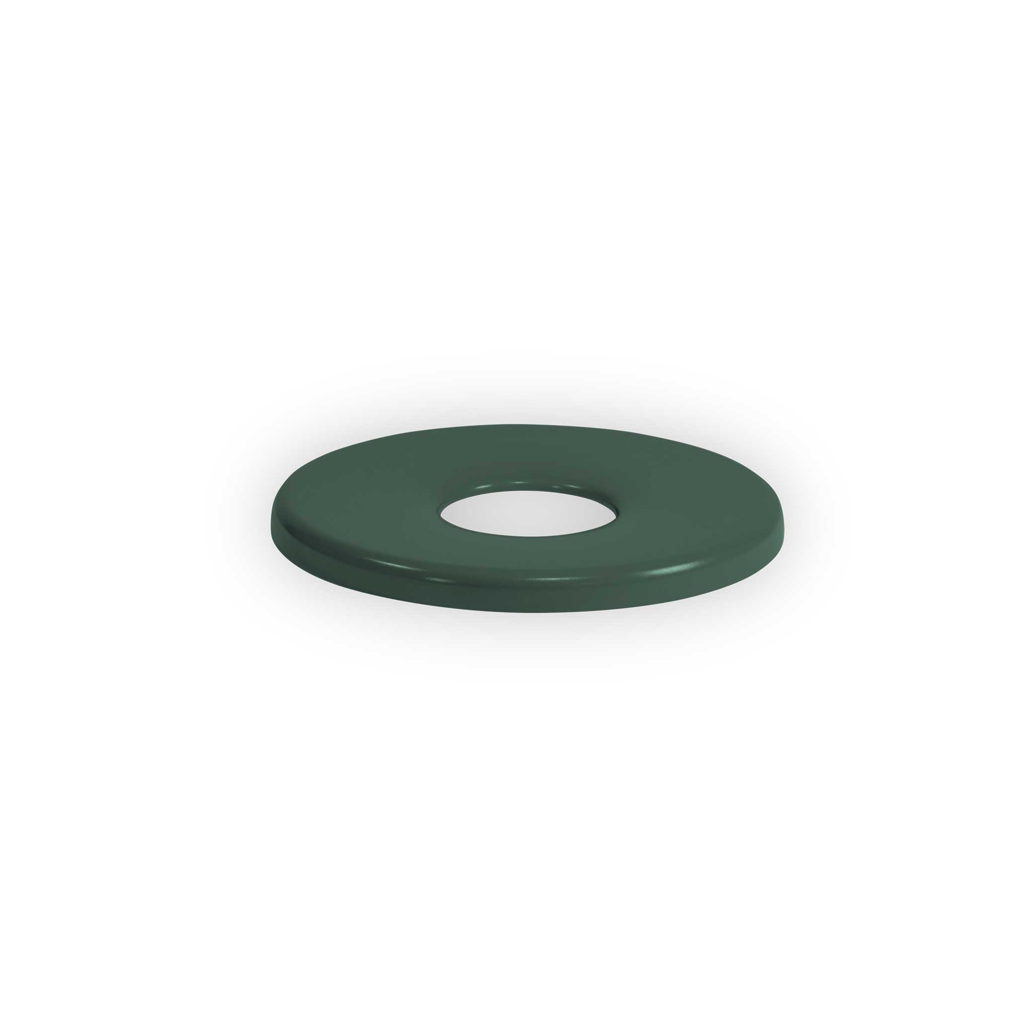 Green flat top trash receptacle lid with an 8 inch opening, powder-coated steel, Wabash Valley model FT100N