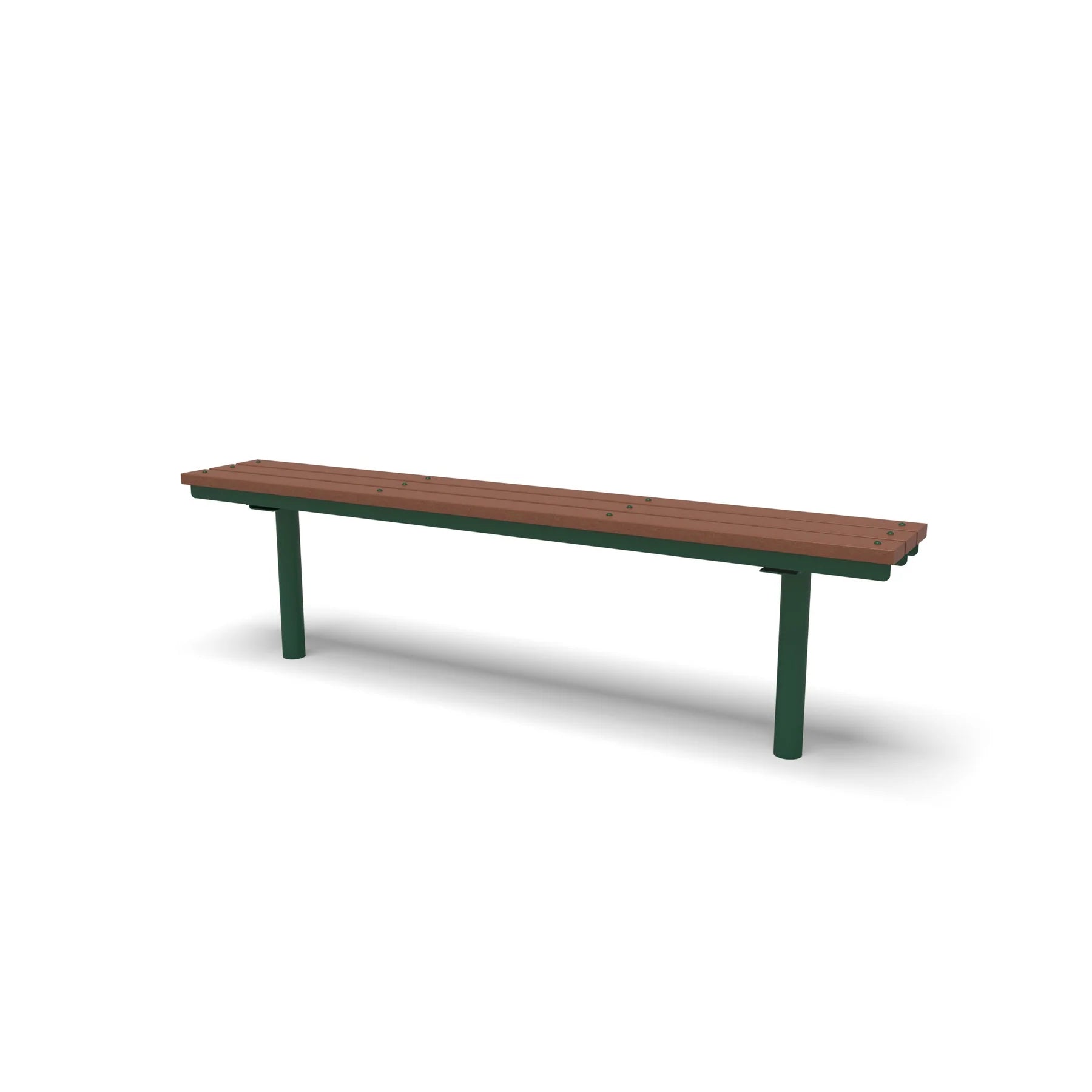 Green Wabash Valley Rinnova Recycled Plastic Backless Bench with Cedar planks, Inground mount, 6 foot bench