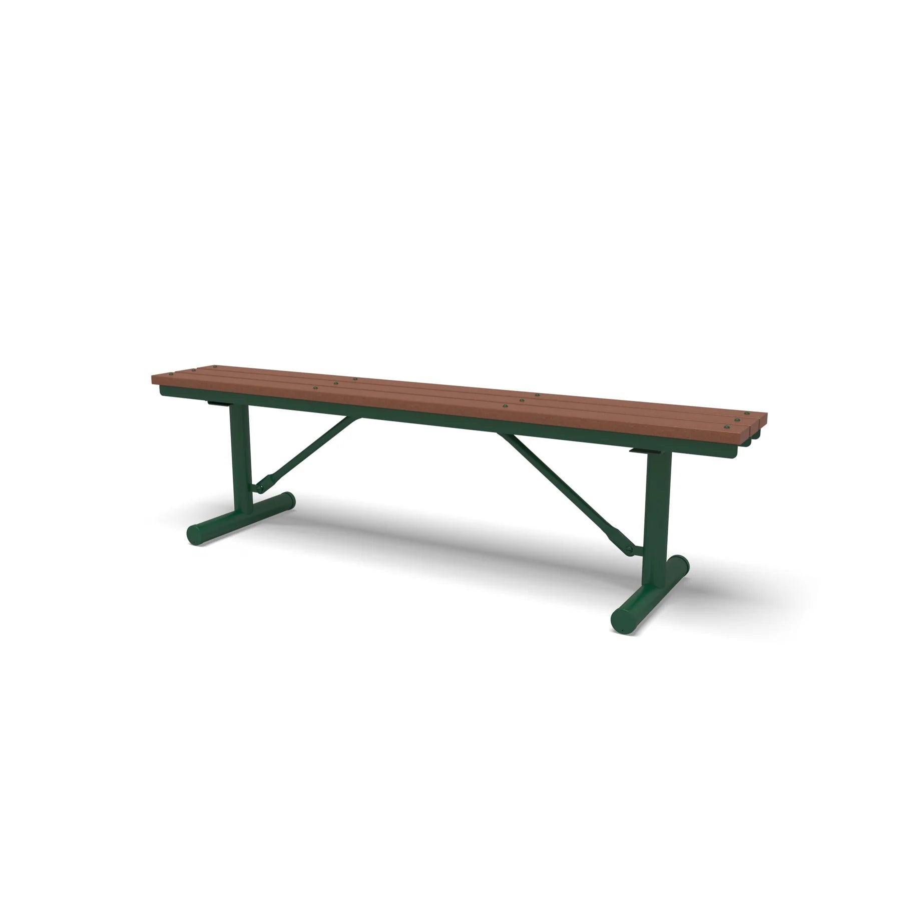 Green Wabash Valley Rinnova Recycled Plastic Backless Bench with Cedar planks, Portable braced legs, 6 foot bench