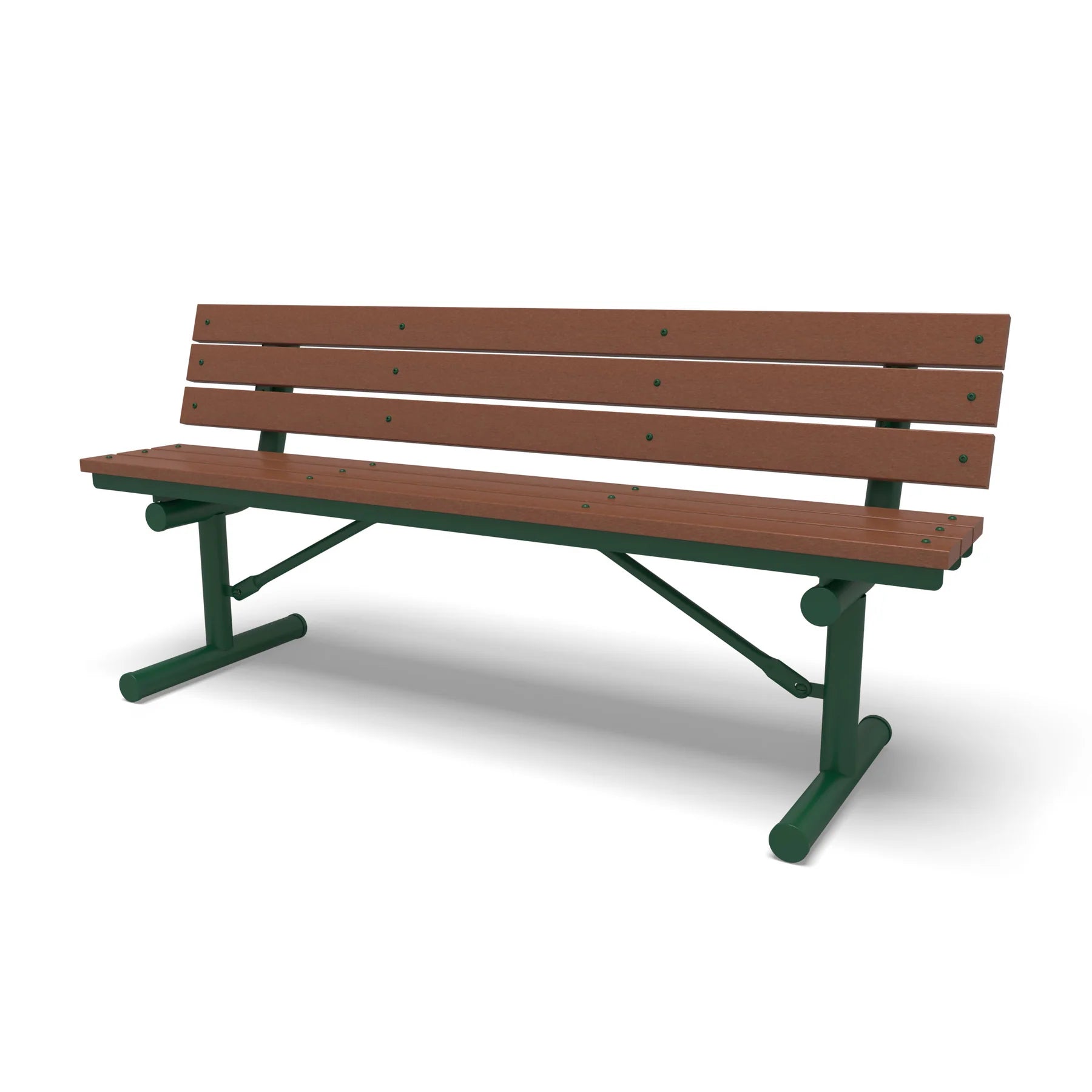 Green Wabash Valley Rinnova Recycled Plastic Bench with Cedar planks, Portable braced legs, heavy duty outdoor bench