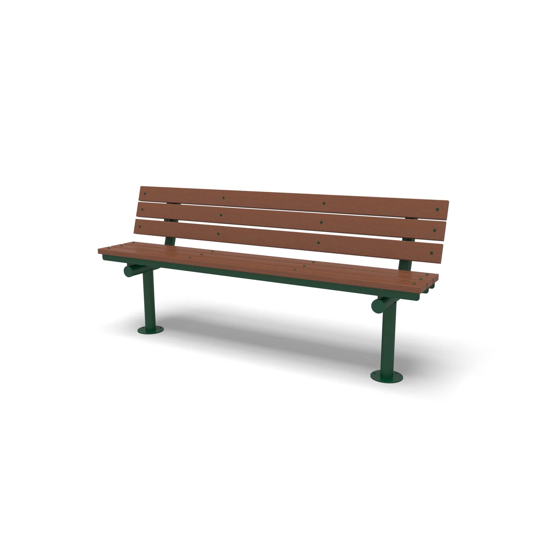 Green Wabash Valley Rinnova Recycled Plastic Bench with Cedar planks, Surface Mount base plates, outdoor benches for parks