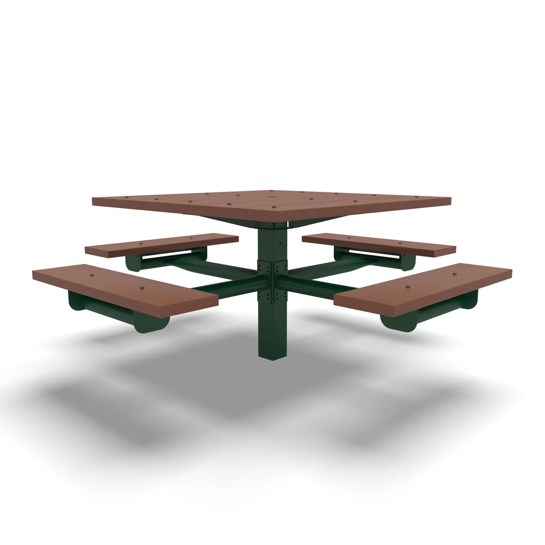 Green Wabash Valley Rinnova Square Picnic Table, 4 Seats, Surface Mount, Cedar recycled plastic planks, outdoor restaurant table