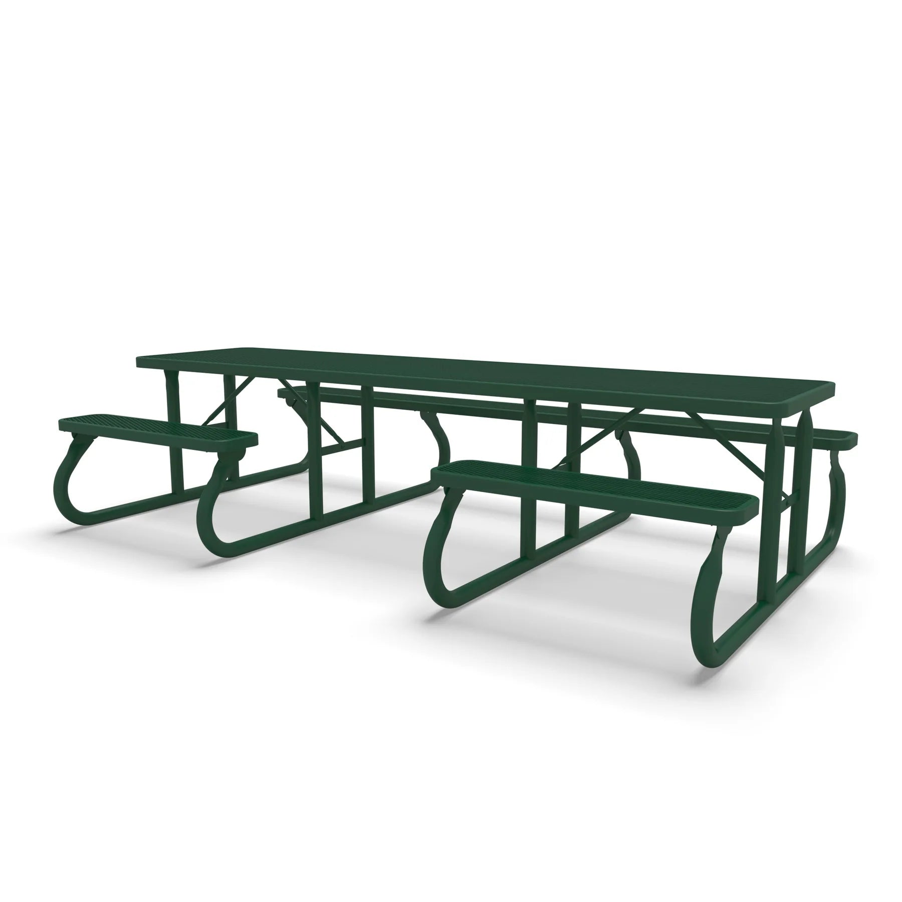 Green Wabash Valley Signature Side by Side ADA Accessible 10 ft Diamond Portable Picnic Table in plastisol-coated steel, a 10 foot picnic table with a wheelchair slot