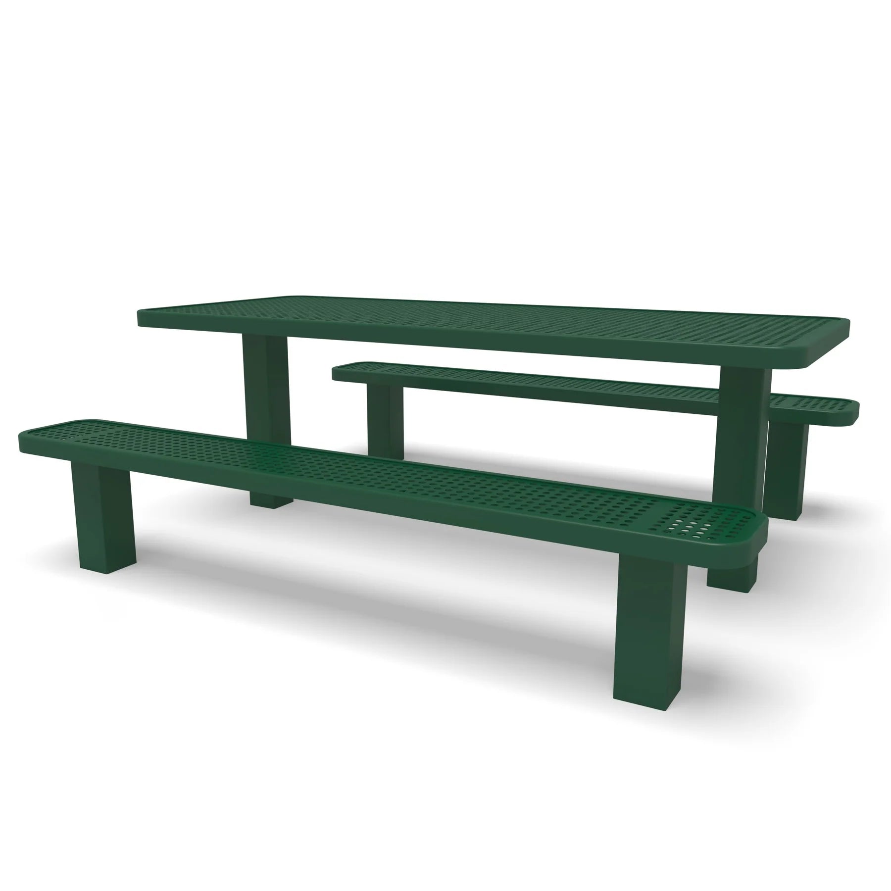 Green Wabash Valley Signature Multi-Pedestal 6 ft Perforated Inground Picnic Table in plastisol-coated steel, model SG205P, permanent picnic table