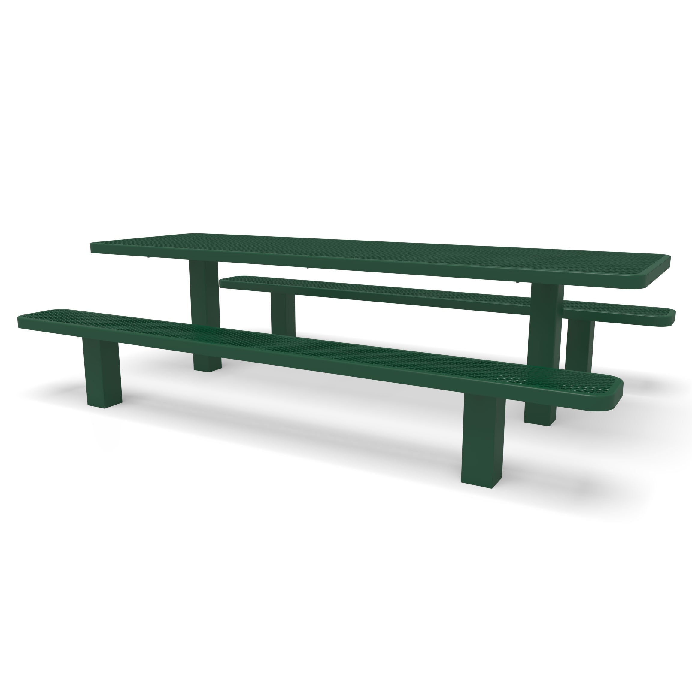 Green Wabash Valley Signature Multi-Pedestal 8 ft Diamond Inground Picnic Table in plastisol-coated steel, model SG206D, metal mesh picnic table