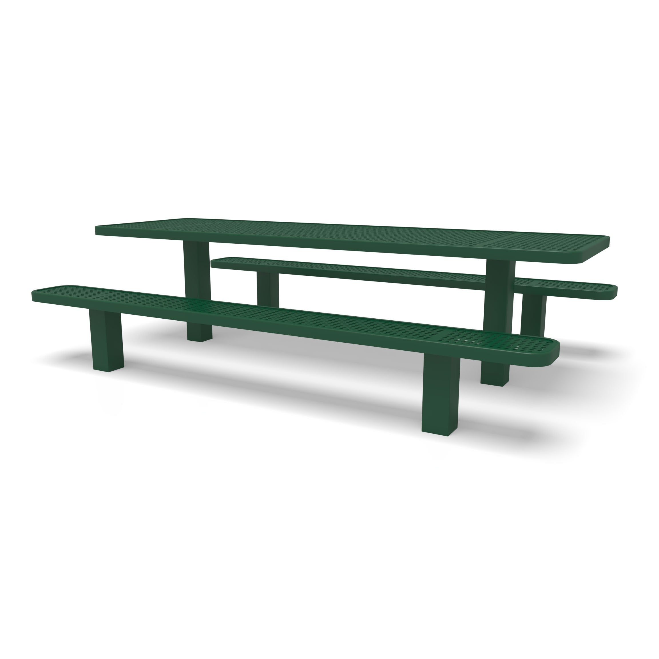 Green Wabash Valley Signature Multi-Pedestal 8 ft Perforated Inground Picnic Table in plastisol-coated steel, model SG206P, public picnic tables