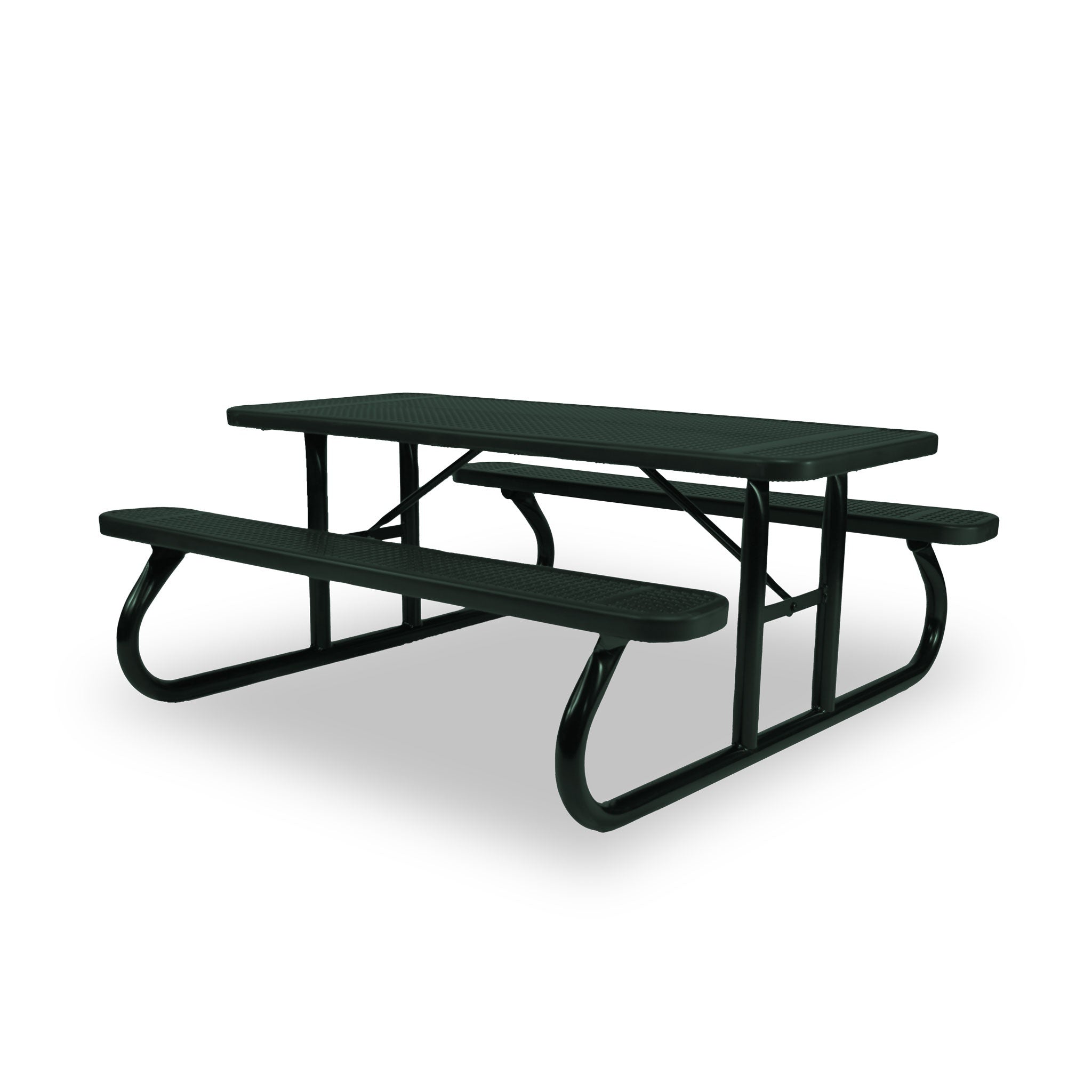 Green Wabash Valley Signature Portable Picnic Table, green top, seats and frame, 6' Standard, Perforated pattern, vinyl coated picnic tables