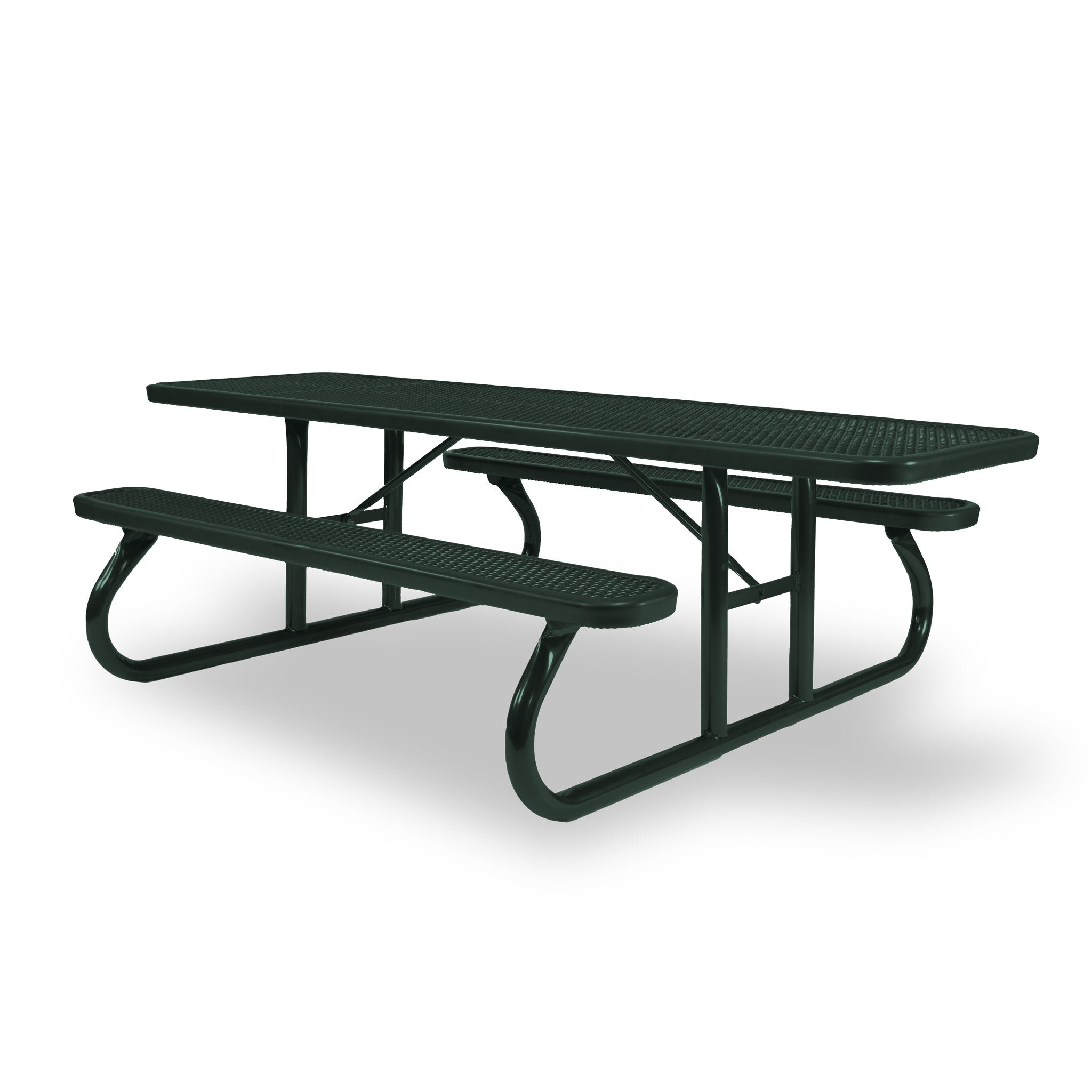 Green Wabash Valley Signature Portable Picnic Table, green top, seats and frame, 8' ADA Accessible, Diamond pattern, outdoor cafeteria tables
