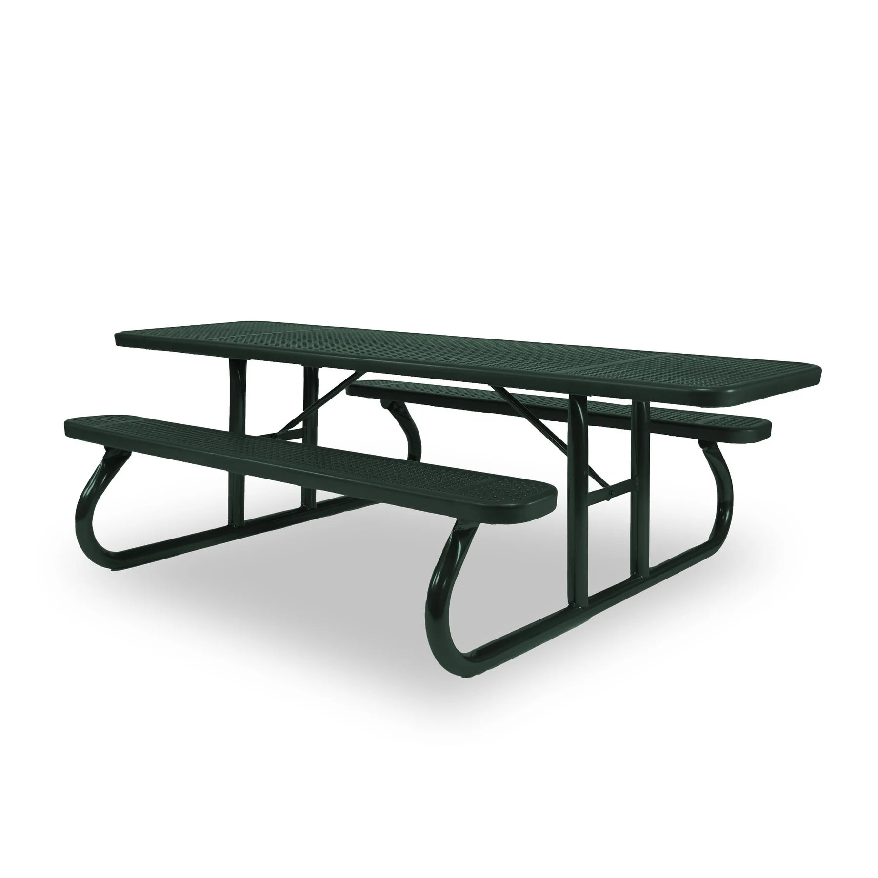 Green Wabash Valley Signature Portable Picnic Table, green top, seats and frame, 8' ADA Accessible, Perforated pattern, coated metal picnic table