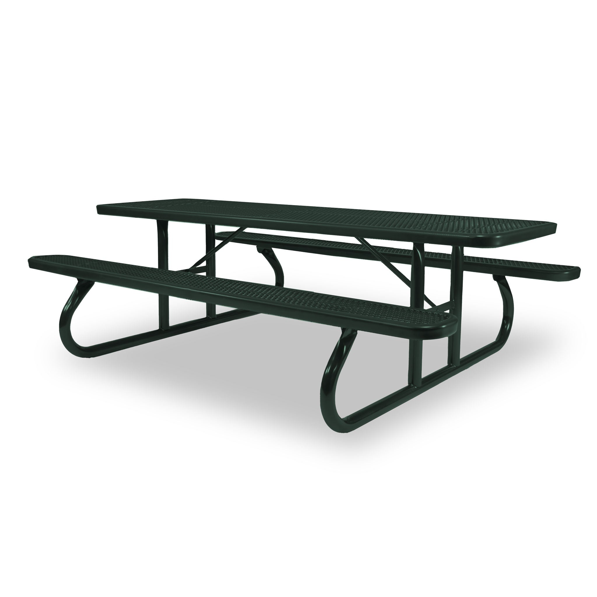 Green Wabash Valley Signature Portable Picnic Table, green top, seats and frame, 8' Standard, Perforated pattern, outdoor cafeteria tables