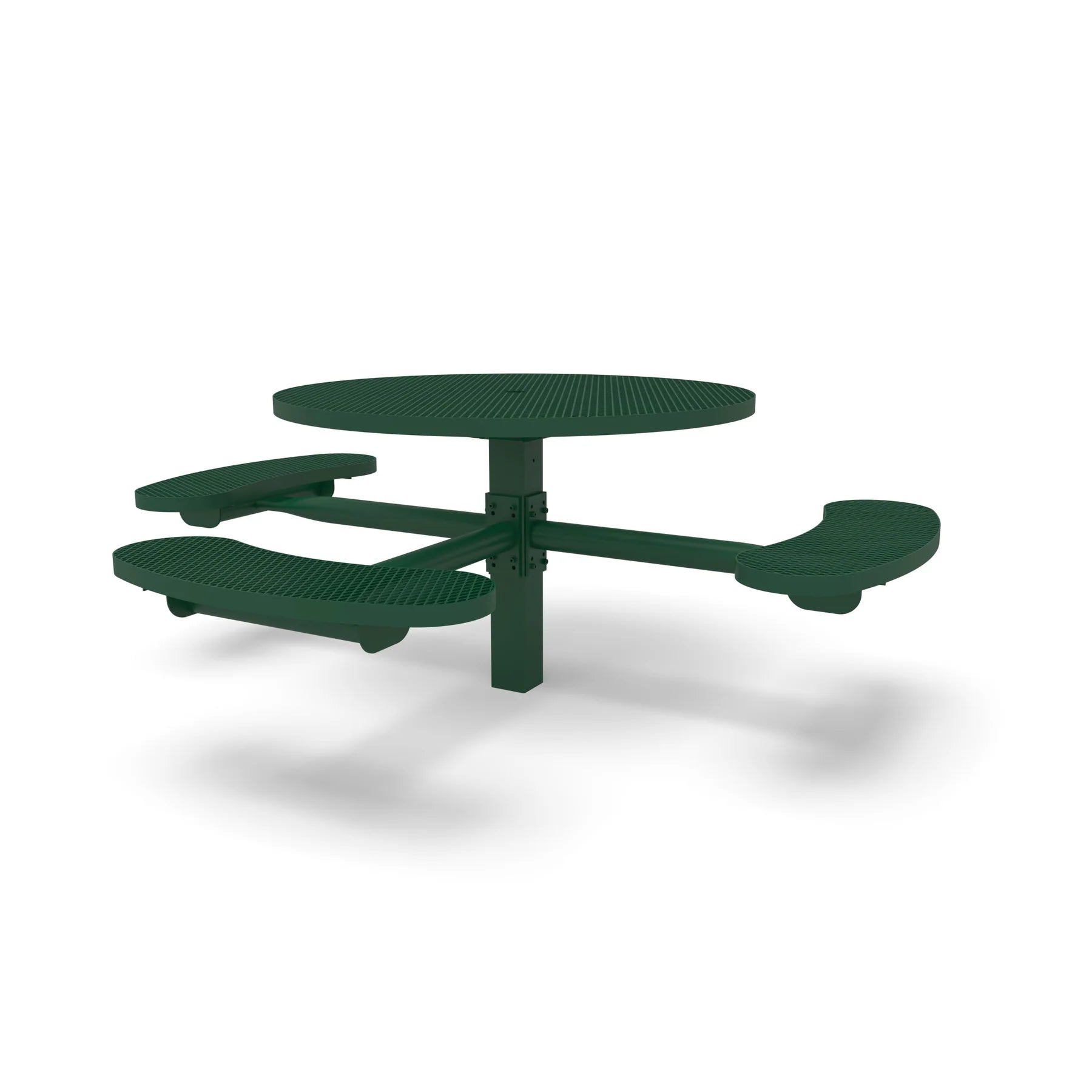Green Wabash Valley Signature Round Pedestal Picnic Table, Diamond, Standard - ADA Accessible - Inground, in plastisol-coated steel, model SG250D, round outdoor metal table