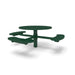 Green Wabash Valley Signature Round Pedestal Picnic Table, Diamond, Standard - ADA Accessible - Inground, in plastisol-coated steel, model SG250D, round outdoor metal table