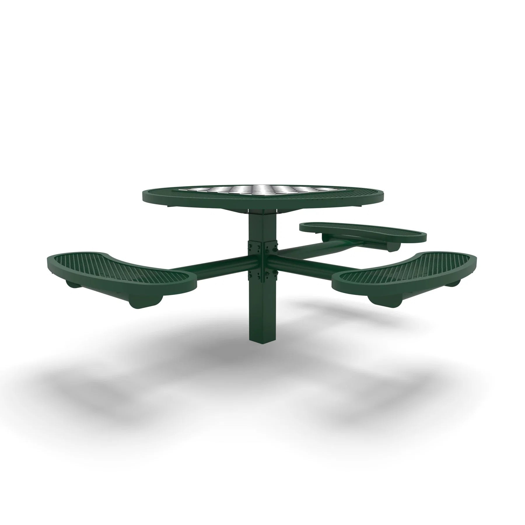 Green Wabash Valley Signature Round Pedestal Picnic Table, Diamond, Chessboard - ADA Accessible - Inground, in plastisol-coated steel, model SP215D, park chess table