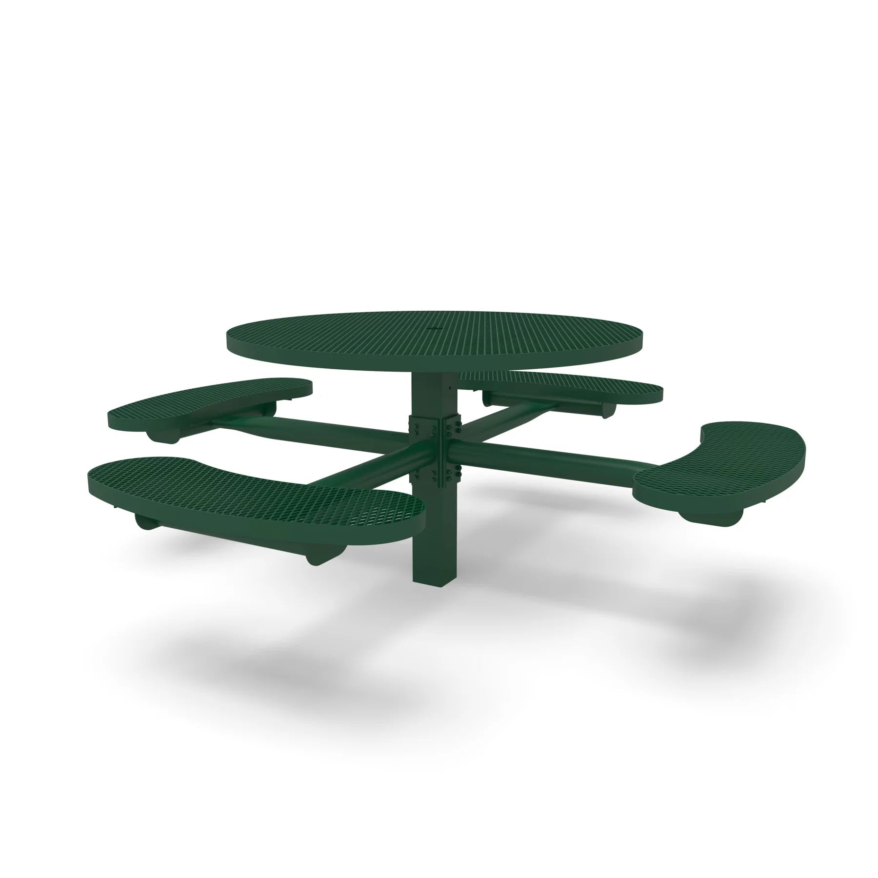 Green Wabash Valley Signature Round Pedestal Picnic Table, Diamond, Standard - 4 Seats - Inground, in plastisol-coated steel, model SG245D, commercial patio furniture