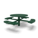 Green Wabash Valley Signature Round Pedestal Picnic Table, Perforated, Standard - 4 Seats - Inground, in plastisol-coated steel, model SG245P, round outdoor dining table for 4