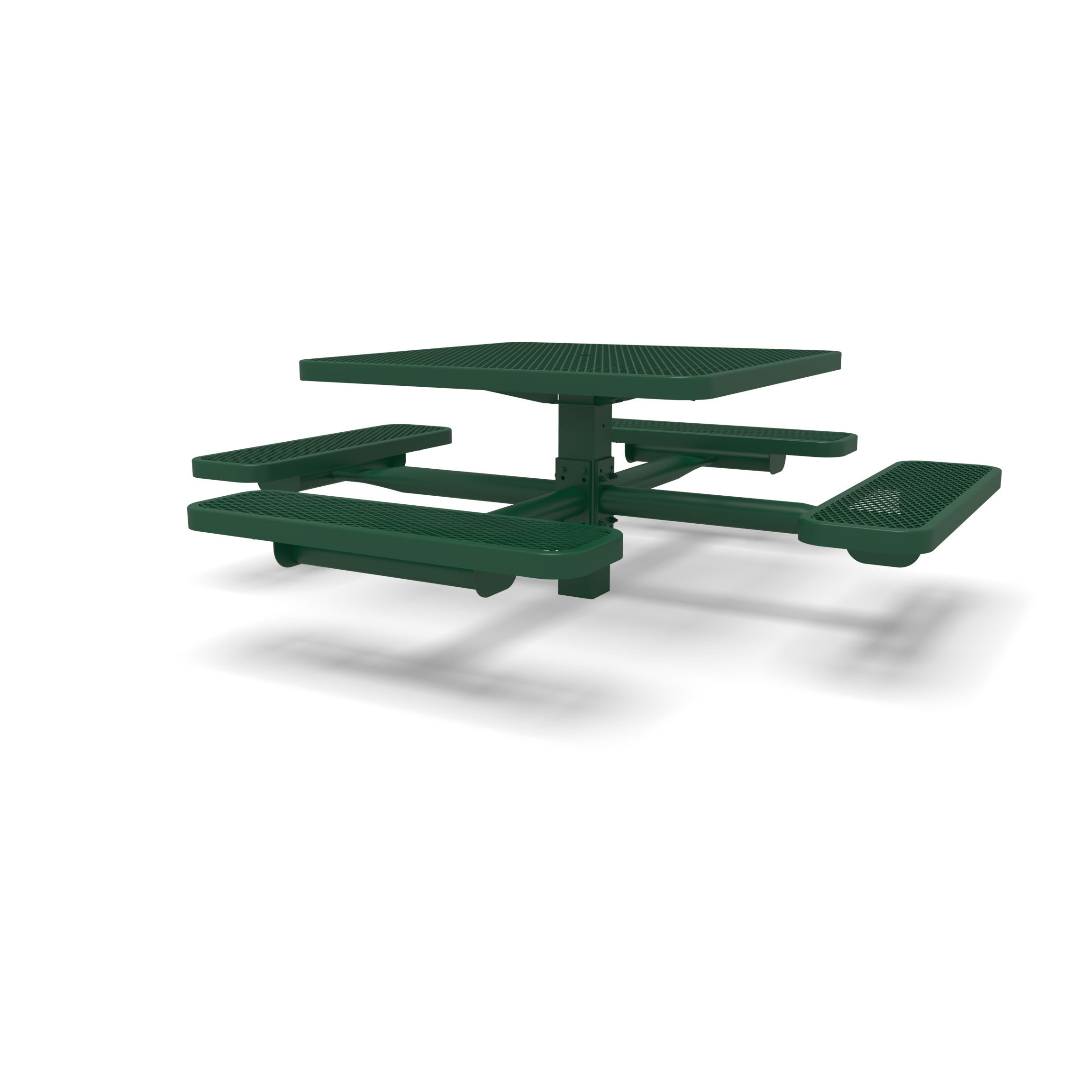Green Wabash Valley Signature Square Pedestal Picnic Table, Diamond, Standard - 4 Seats - Inground - 40 Inch, in plastisol-coated steel, model SG215D, expanded metal table