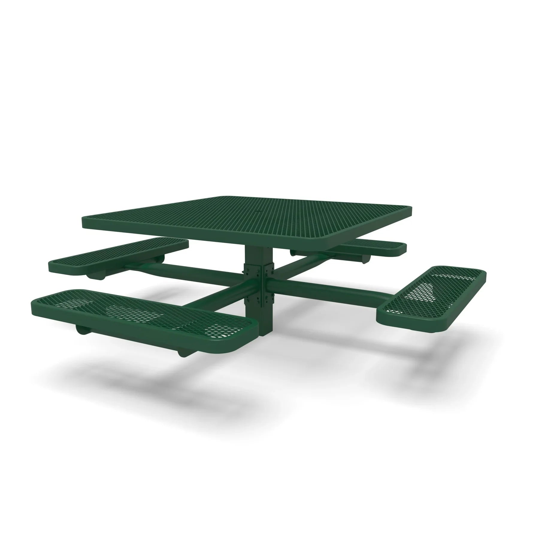 Green Wabash Valley Signature Square Pedestal Picnic Table, Diamond, Standard - 4 Seats - Inground - 46 Inch, in plastisol-coated steel, model SG230D, business patio furniture