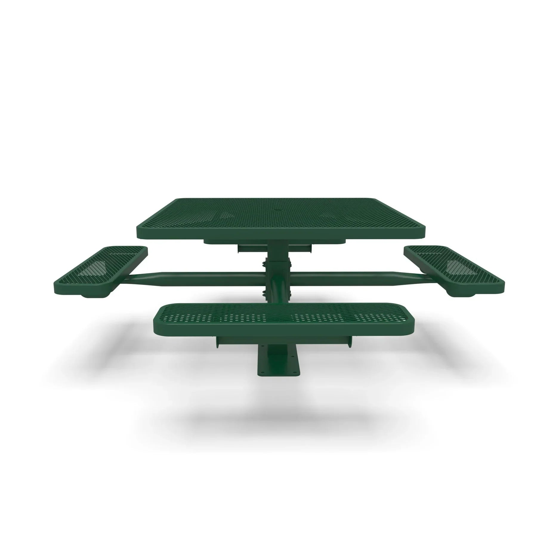 Green Wabash Valley Signature Square Pedestal Picnic Table, Diamond, Standard - 4 Seats - Surface Mount - 46 Inch, in plastisol-coated steel, model SG229D, square outdoor dining table