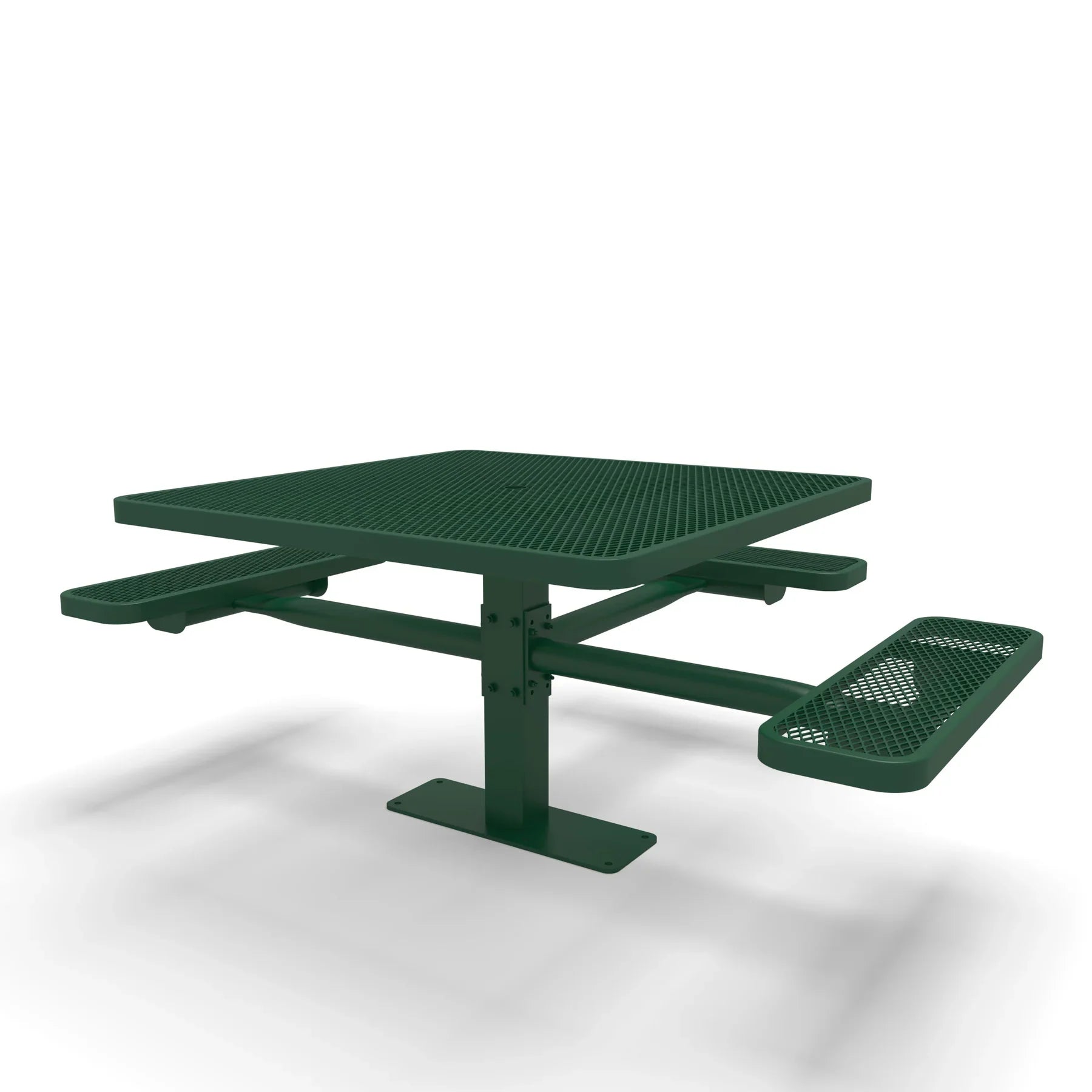 Green Wabash Valley Signature Square Pedestal Picnic Table, Diamond, Standard - ADA Accessible - Surface Mount - 46 Inch, in plastisol-coated steel, model SG234D, square outdoor dining table