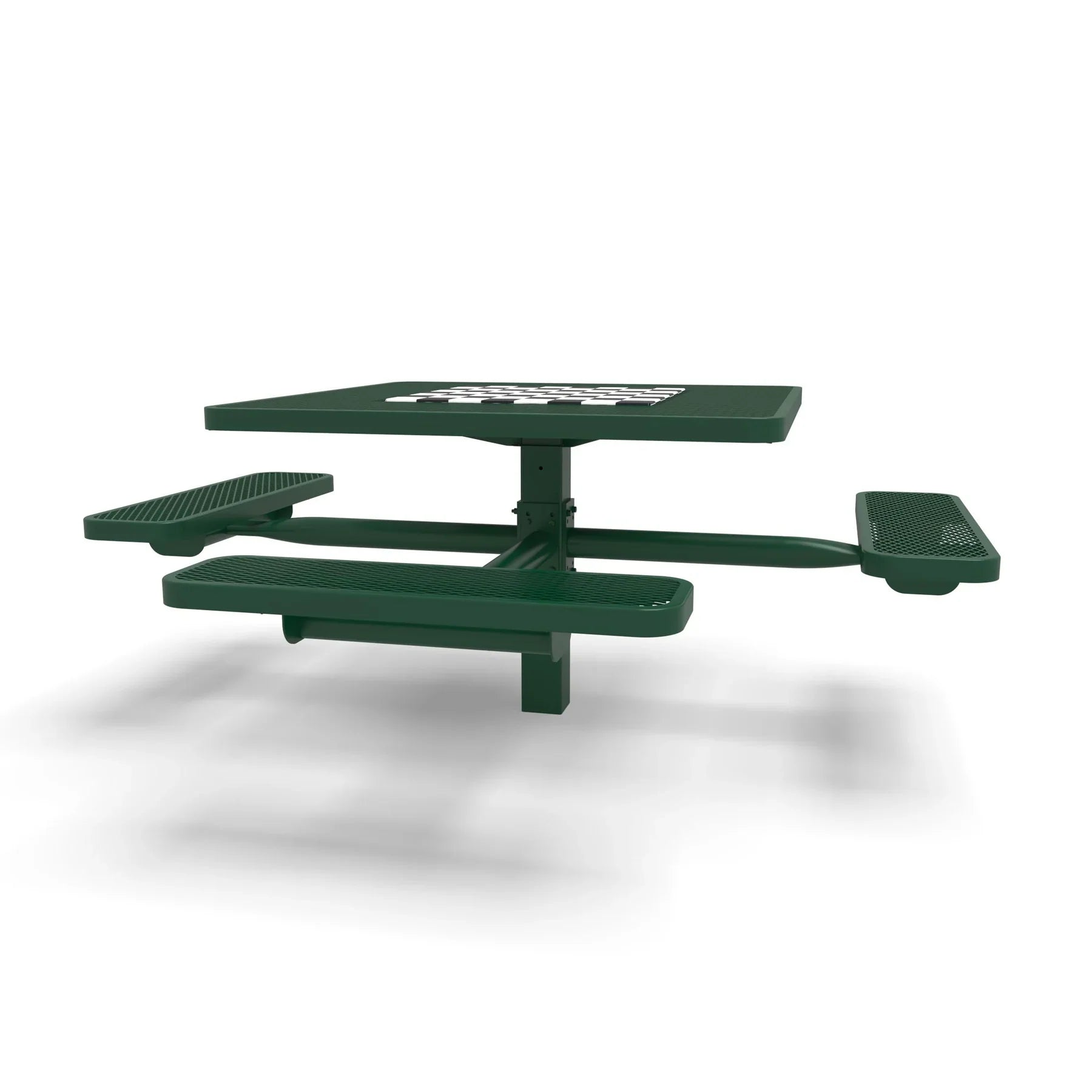 Green Wabash Valley Signature Square Pedestal Picnic Table, Diamond, Chessboard - ADA Accessible - Inground - 46 Inch, in plastisol-coated steel, model SP230D, outdoor checkers table