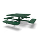 Green Wabash Valley Signature Square Pedestal Picnic Table, Perforated, Standard - 4 Seats - Inground - 46 Inch, in plastisol-coated steel, model SG230P, business patio furniture