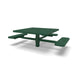 Green Wabash Valley Signature Square Pedestal Picnic Table, Perforated, Standard - ADA Accessible - Inground - 46 Inch, in plastisol-coated steel, model SG235P, business patio furniture