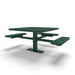 Green Wabash Valley Signature Square Pedestal Picnic Table, Perforated, Standard - ADA Accessible - Surface Mount - 46 Inch, in plastisol-coated steel, model SG234P, square outdoor dining table