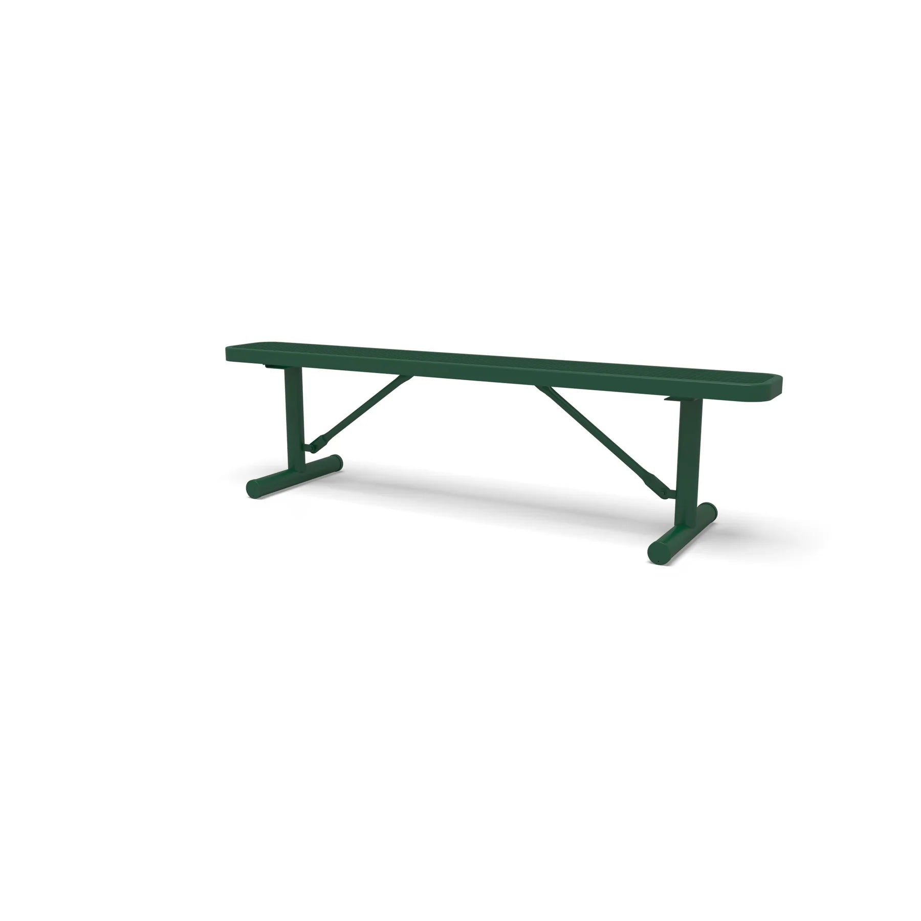 Green Wabash Valley Signature Steel Backless Bench, Diamond, 6' Portable with braced legs, solid green, plastisol-coated steel, walkway bench