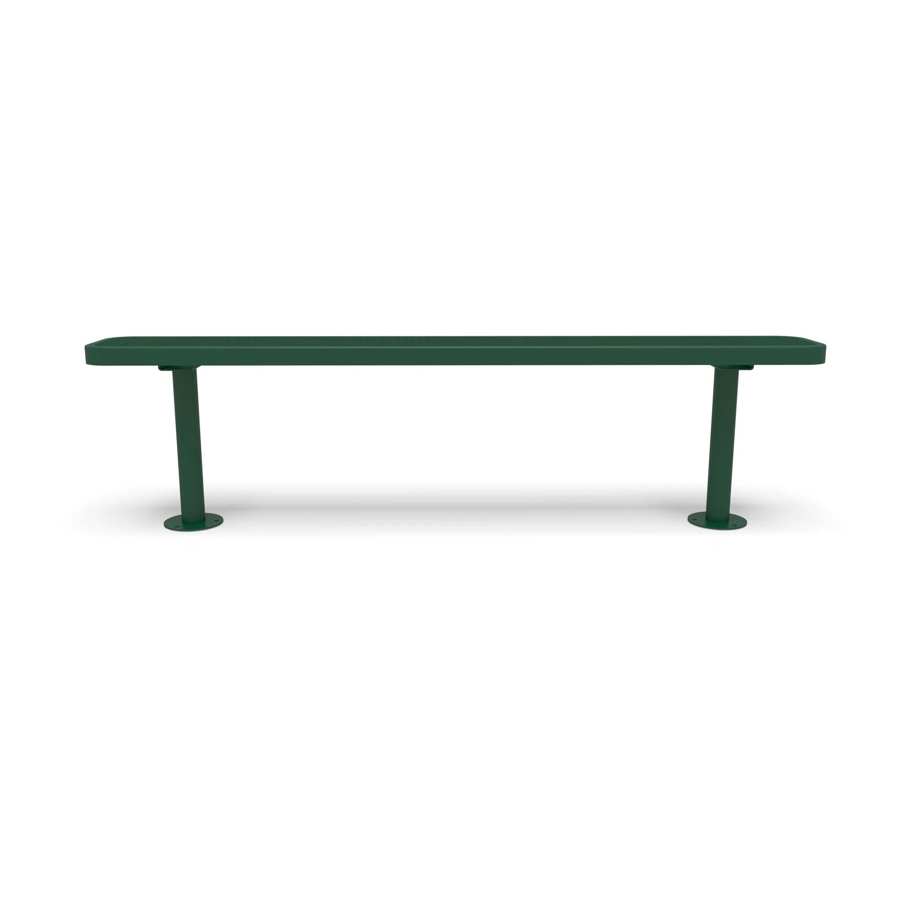 Green Wabash Valley Signature Steel Backless Bench, Diamond, 6' Surface Mount base plates, solid green, plastisol-coated steel, walkway bench