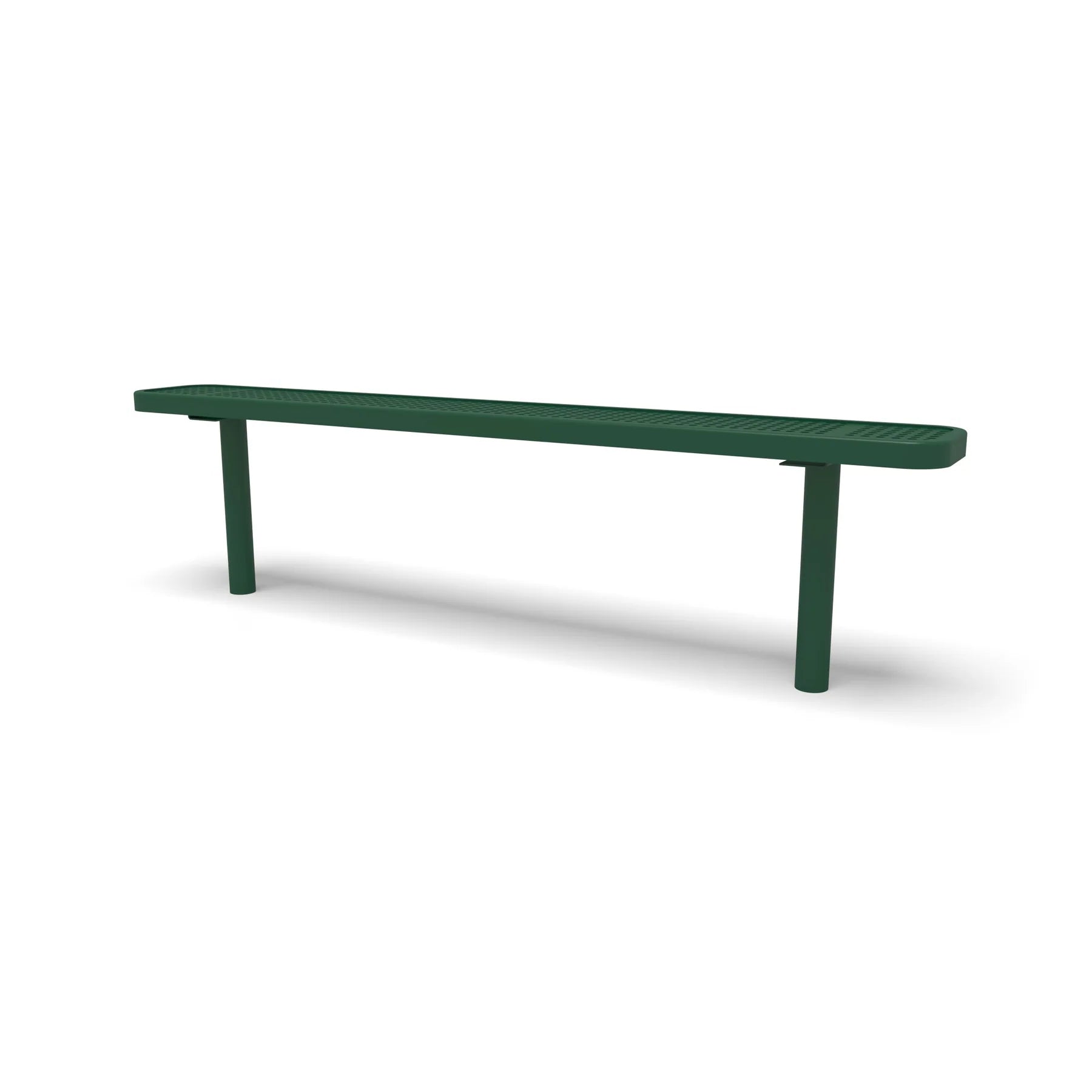 Green Wabash Valley Signature Steel Backless Bench, Perforated, 6' Inground posts, solid green, plastisol-coated steel, outdoor bench without back