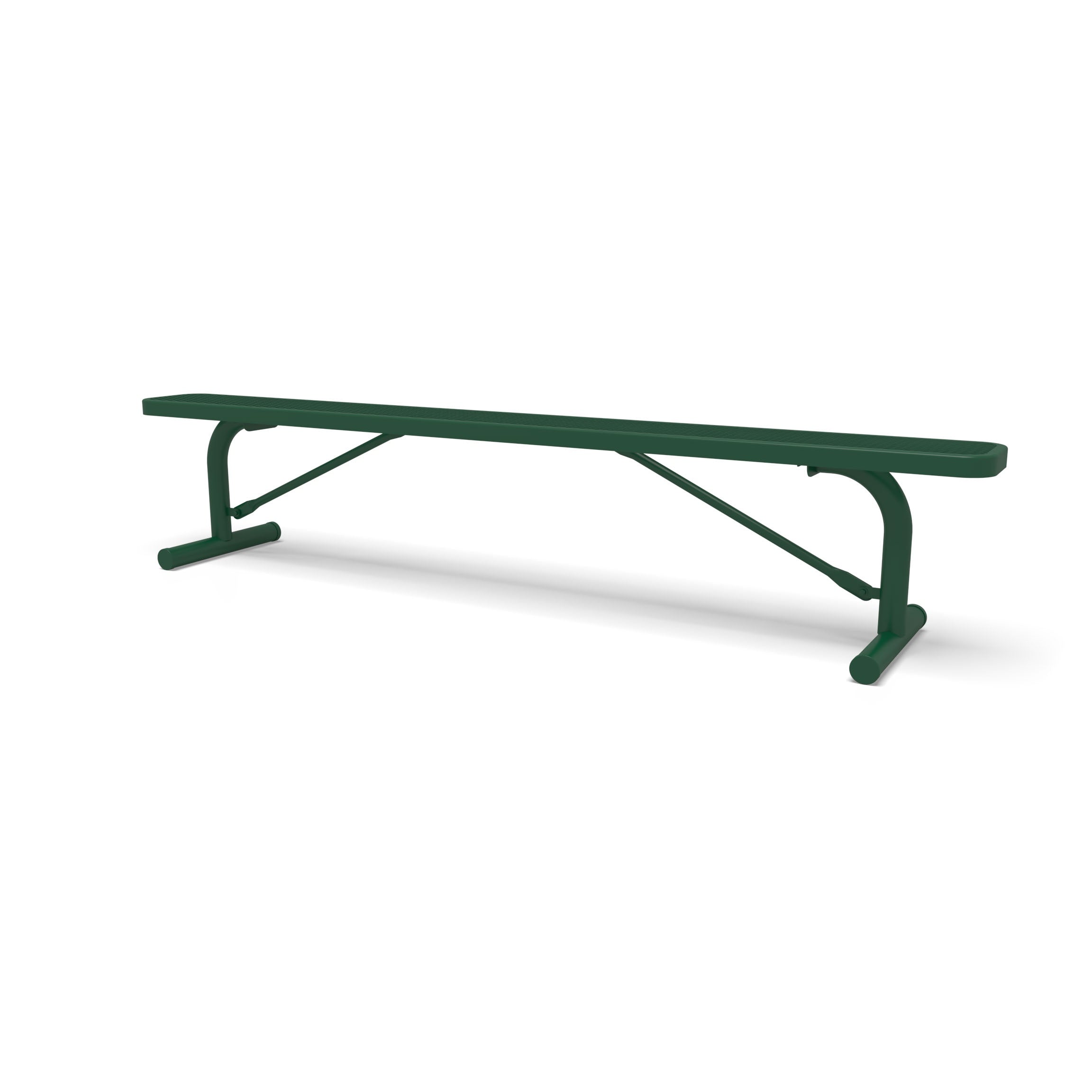 Green Wabash Valley Signature Steel Backless Bench, Diamond, 8' Portable with braced legs, solid green, plastisol-coated steel, commercial seating bench