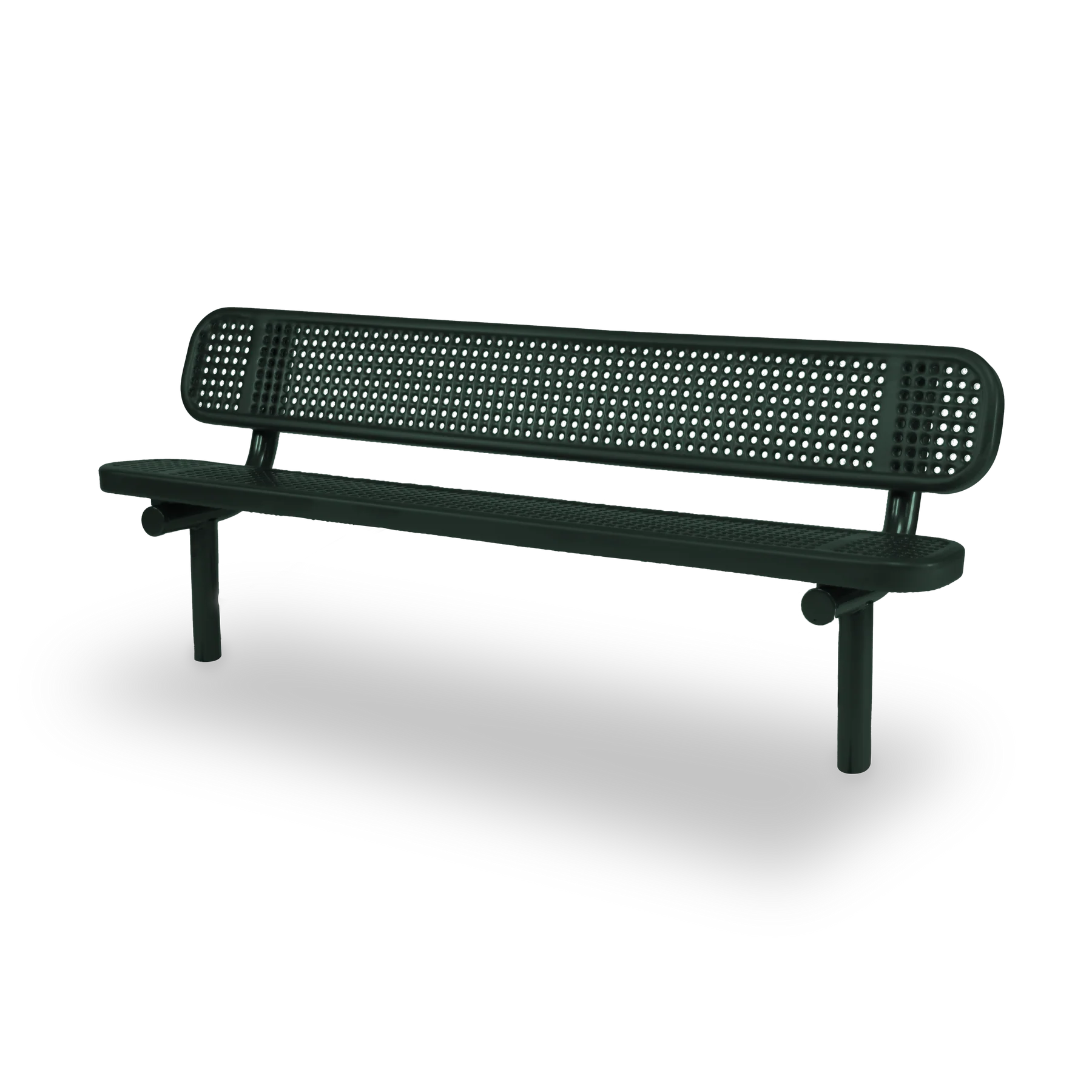Green Wabash Valley Signature Steel Bench, Perforated seat and back, Inground legs, outdoor metal bench