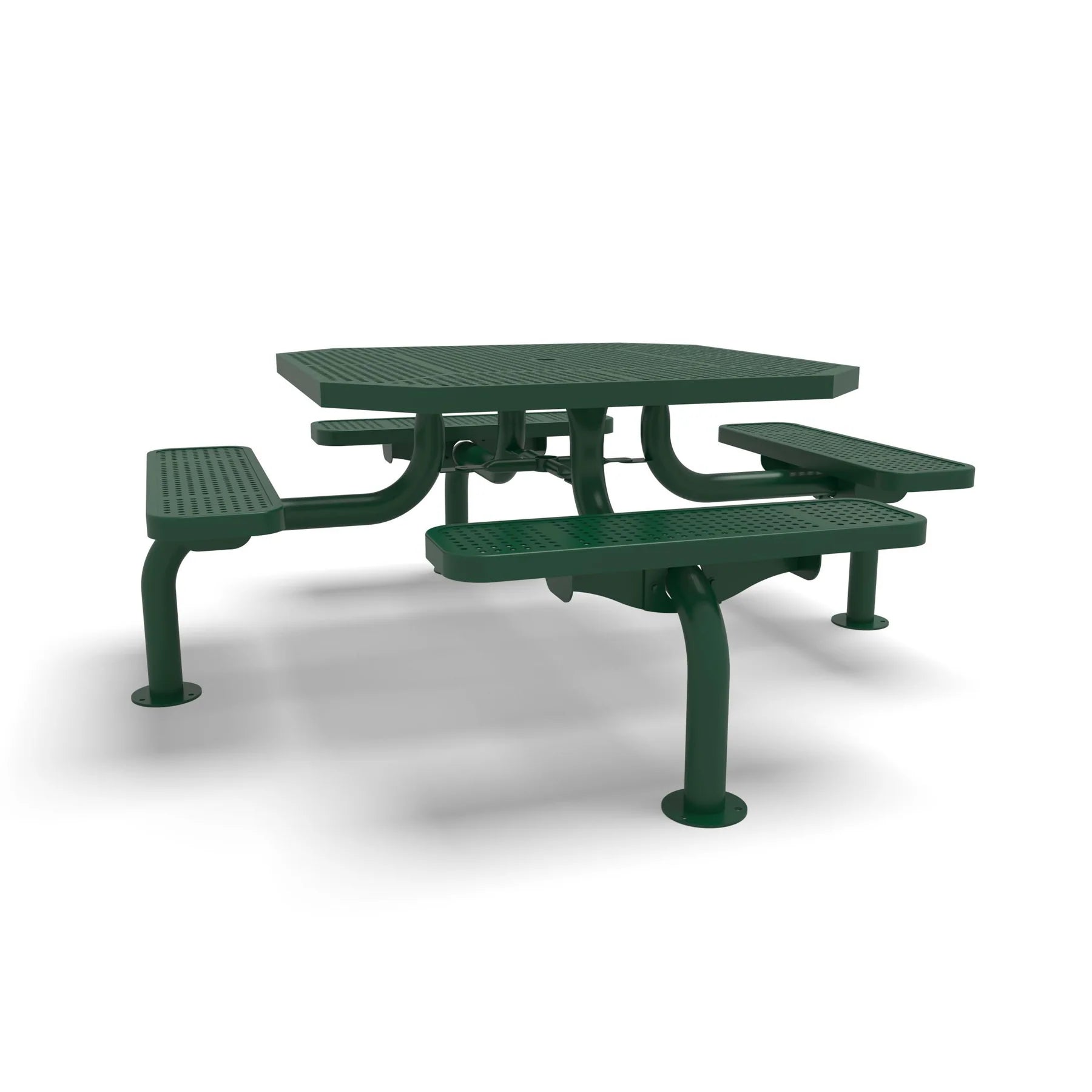 Green Wabash Valley Spyder Octagon 46 inch Picnic Table, Perforated plastisol coated steel, 4 attached seats, model SY125P, 4 person outdoor table