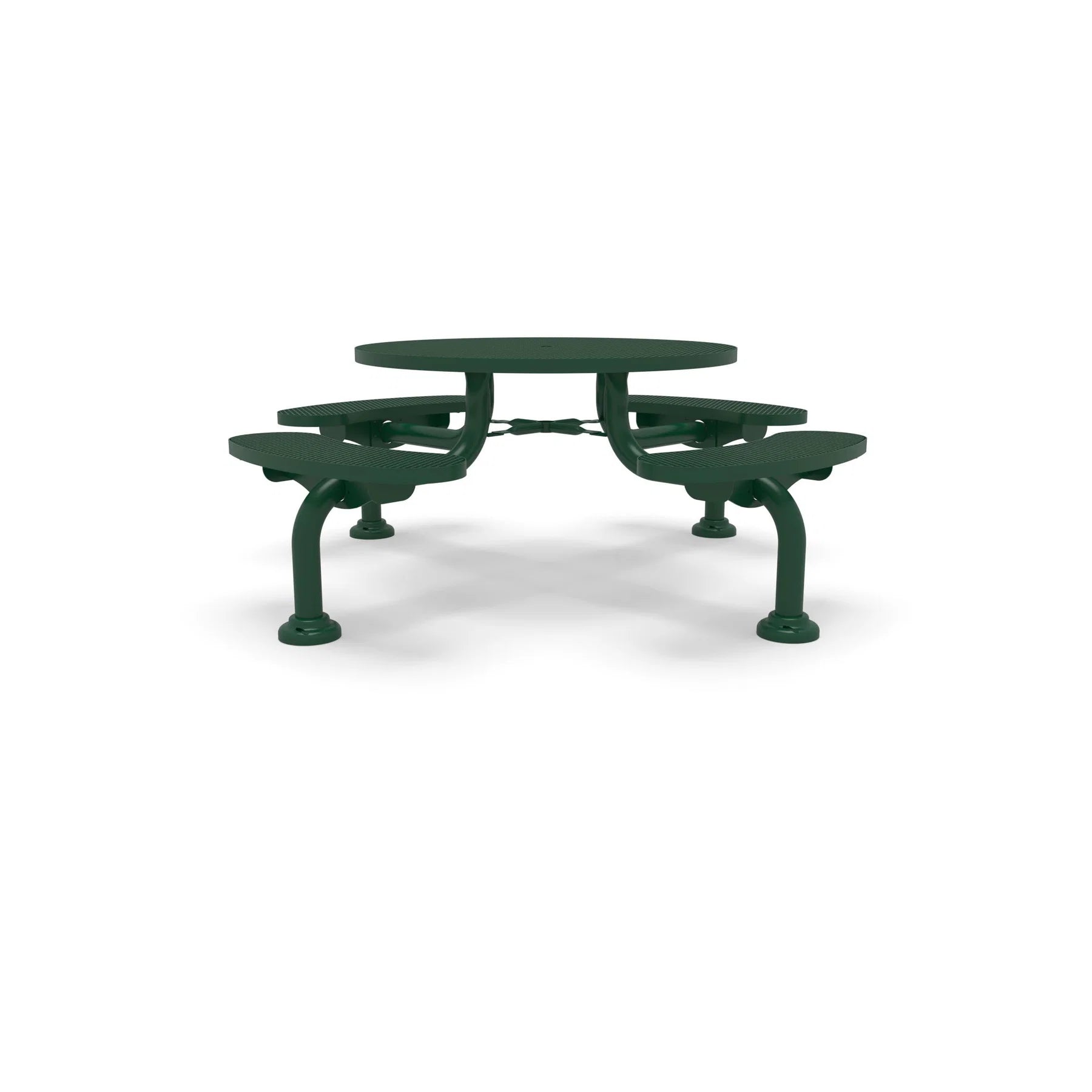 Green Wabash Valley Spyder Round Picnic Table, Diamond plastisol coated steel, 4 attached seats, model SY110D, 46 inch round table