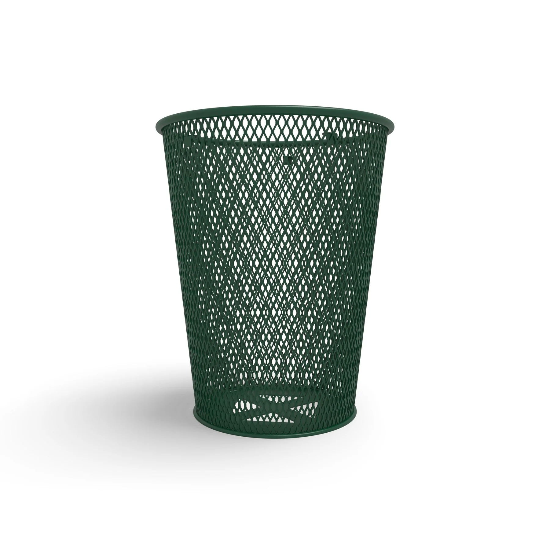 Green Wabash Valley Tapered Trash Receptacle, tapered diamond expanded metal body, plastisol coated, model LR350D, steel trash can