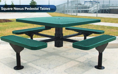 Green MyTCoat Nexus Square Picnic Table Surface Mount Lifestyle Image with Park Background