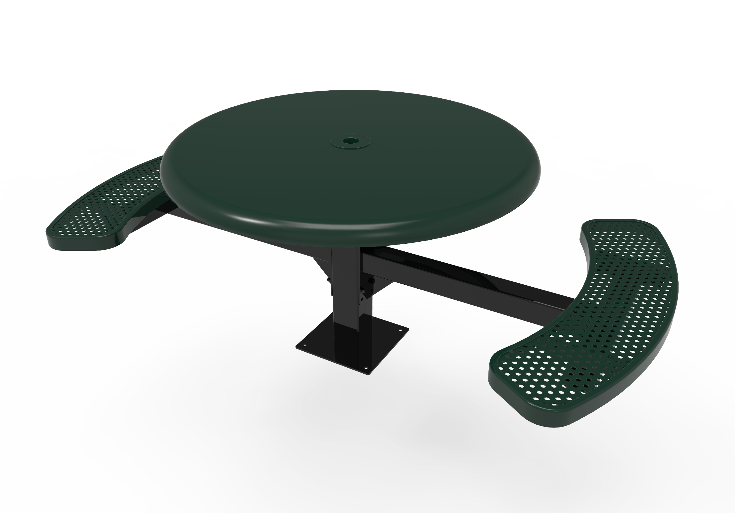 Green MyTCoat Round Solid Top Pedestal Picnic Table 2 Seat Accessible Surface Mount Studio Image