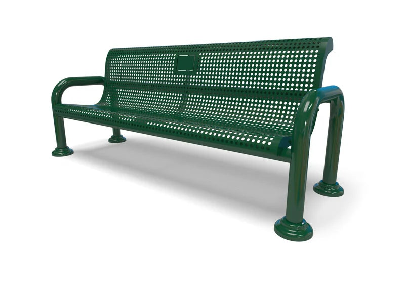 Green Wabash Valley Contemporary Perforated steel Memorial Bench with Surface Mount studio image
