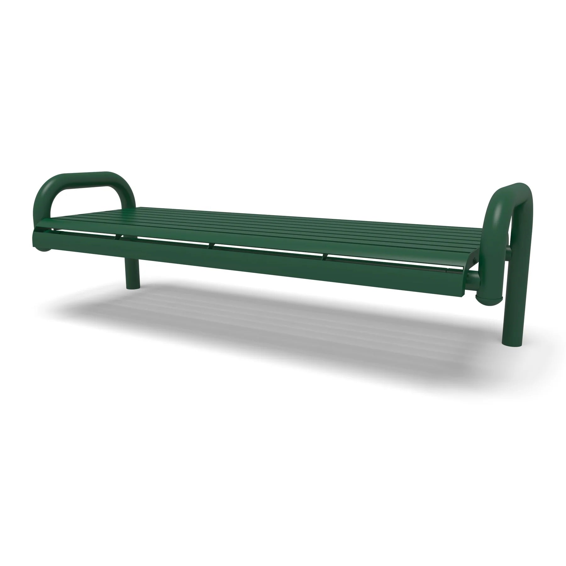 Green Wabash Valley Contemporary Slatted Steel Backless Bench with Inground Mount Studio Image