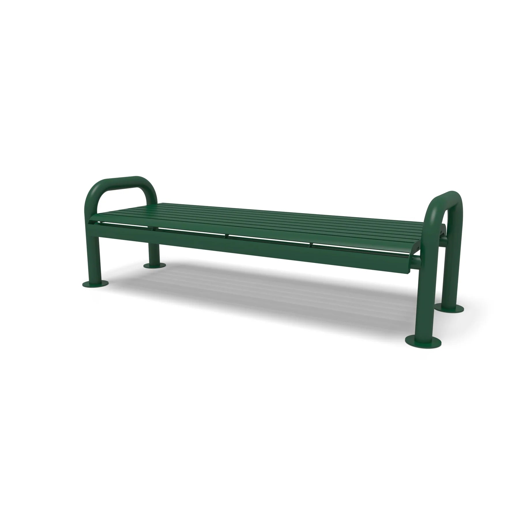Green Wabash Valley Contemporary Slatted Steel Backless Bench with Surface Mount Studio Image