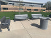 Group of Silver Wabash Valley Contemporary Steel Benches with Wabash Valley Flared Commercial Trash Receptacle