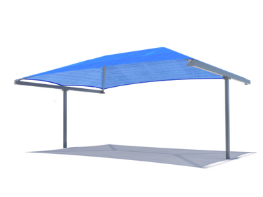 Blue USA Shade Hip T-Cantilever Shade with metal frame on a white background