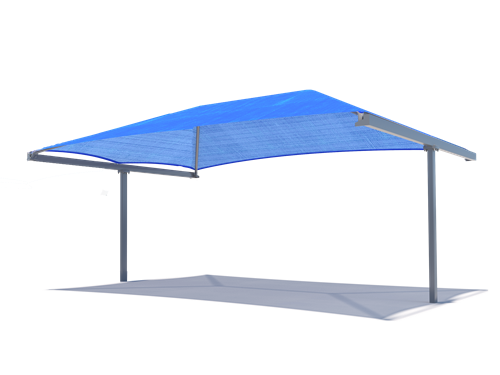 Blue USA Shade Hip T-Cantilever Shade with metal frame on a white background
