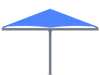Blue USA Shade Hip T-Cantilever Shade with a gray stand on a white background