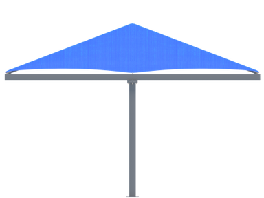 Blue USA Shade Hip T-Cantilever Shade with a gray stand on a white background