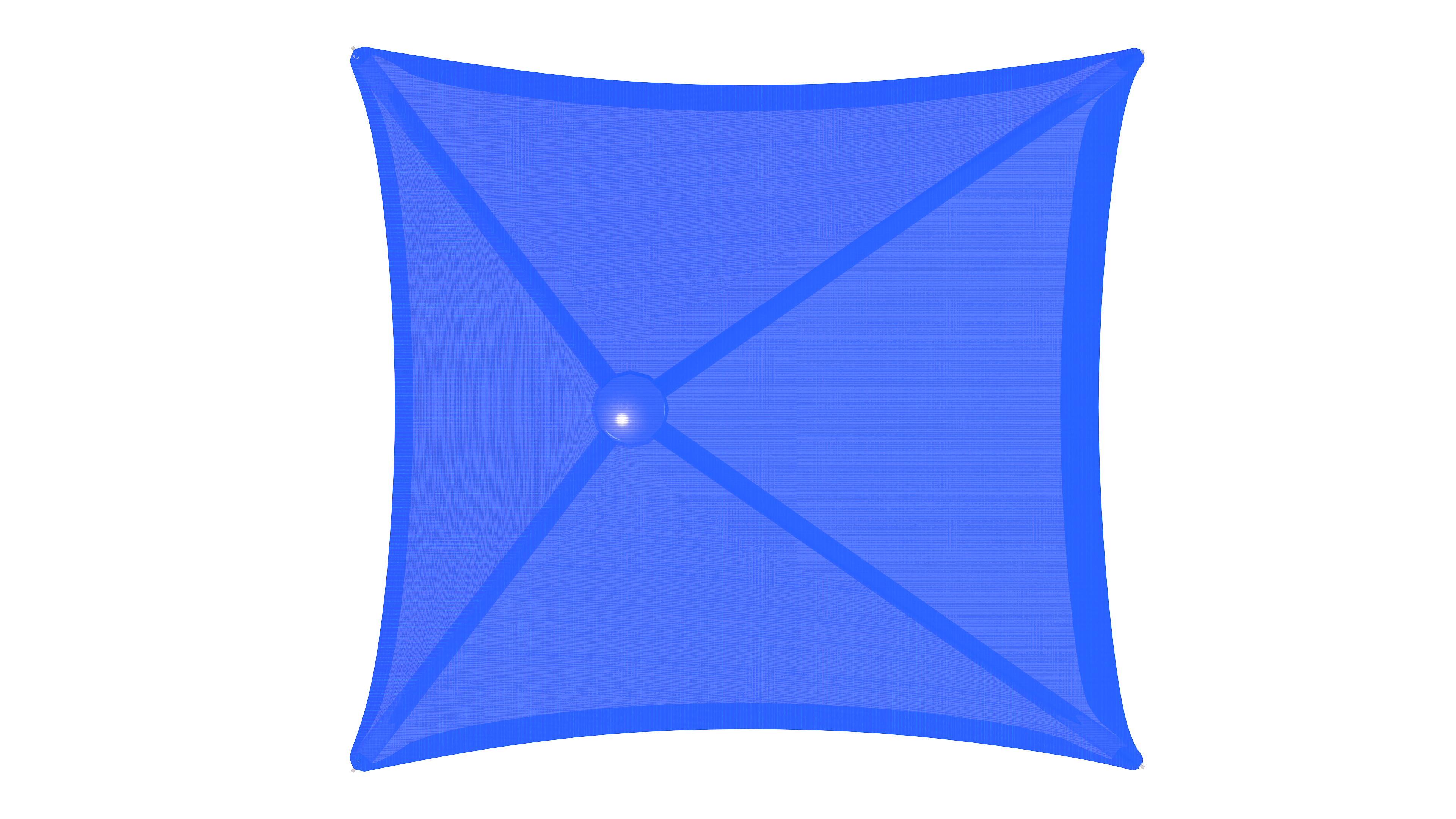 Top view of Blue USA Shade Lifeguard Umbrella with a central white dot on a white background