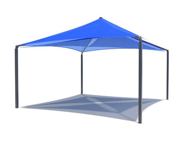 Blue outdoor USA Shade Mariner Pyramid Shade tent on a white background