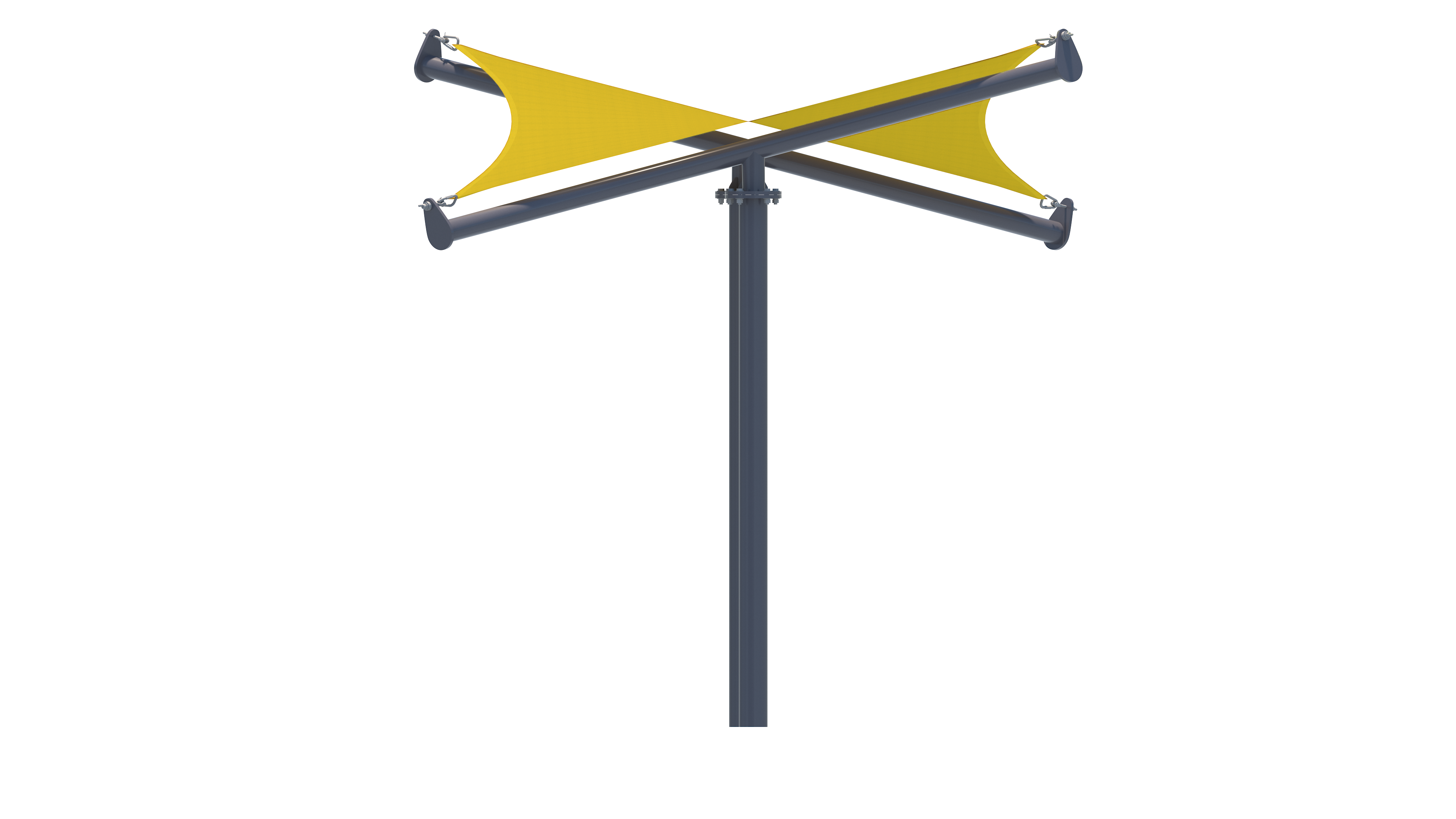 Yellow USA Shade Orion Shade side view on a gray pole against a white background