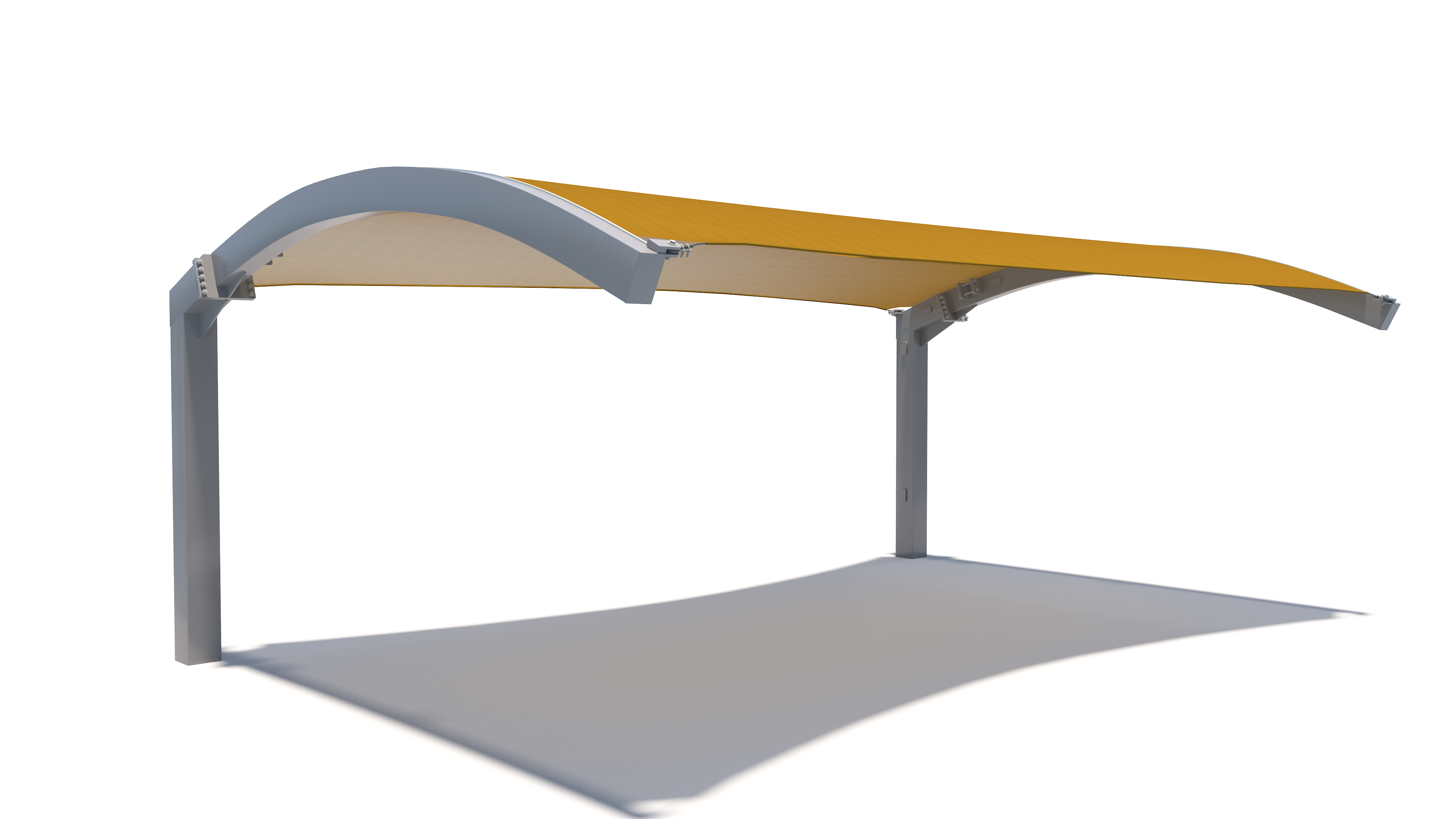 USA Shade Panorama Cantilever with a beige roof and metal frame on a white background